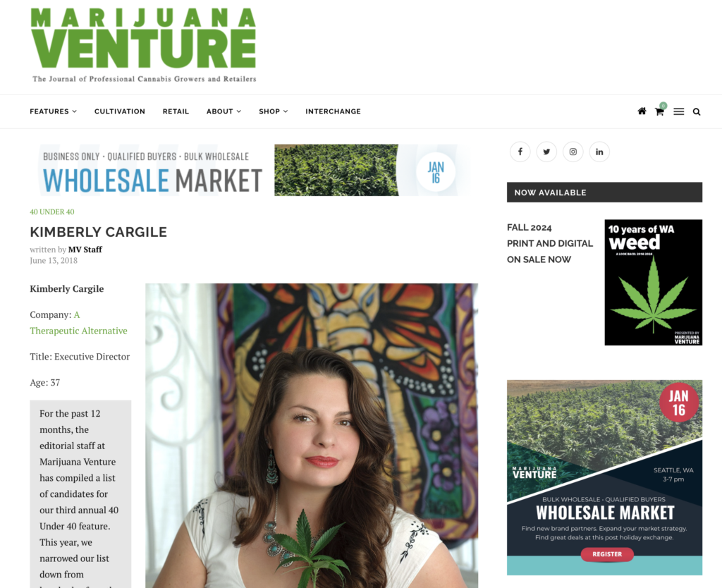 Kimberly Cargile Named to Marijuana Venture's Prestigious 40 Under 40 List!